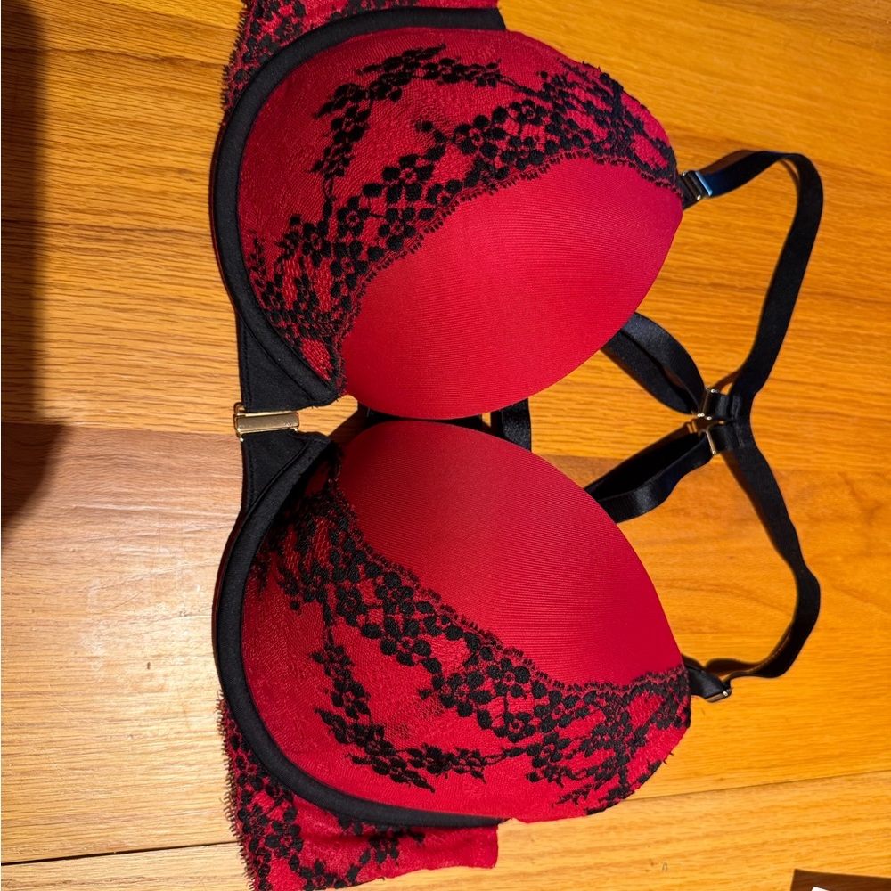 Cacique Siren Red Lace-Accent Push-Up Bra with Black Trim